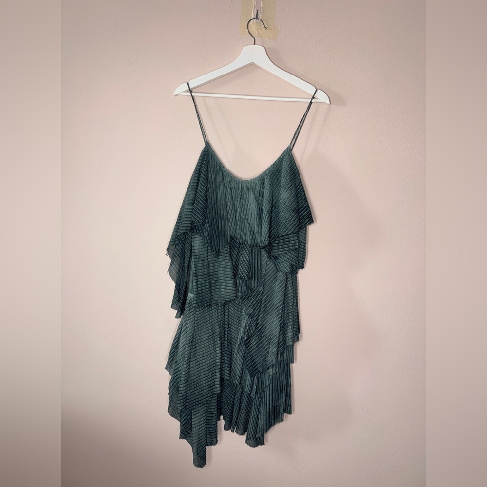 SUPERFINE Teal Striped Avent Garde Cotton Sleeveless Mini Dress -